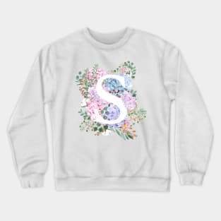 botanical monogram alphabet S hydrangea flowers Crewneck Sweatshirt